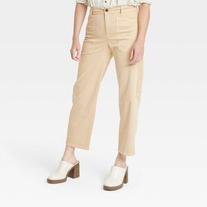 Universal Thread Beige High-Waist Barrel Crop Pants